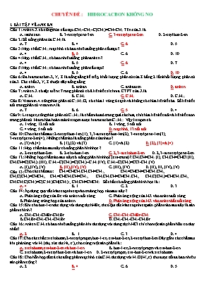 Bài tập Chuyên đề về Hiđrocacbon không no (Có đáp án)